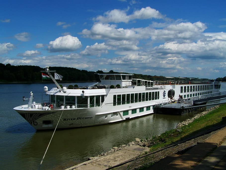 luxury boat, danube, ship harbour mohács, nautical Vessel, transportation, harbor, travel, water, sea