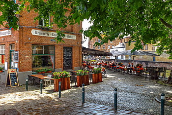 budova, cihlový, město, architektura, bar, terasa, bruges, brugge, Belgie, Flandry, Evropa