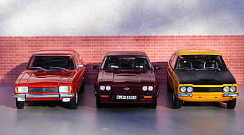 Modellauto, Ford, Capri, Modell-, Diorama, Auto, Oldtimer, Spielzeuge, Sportwagen, alt, rot