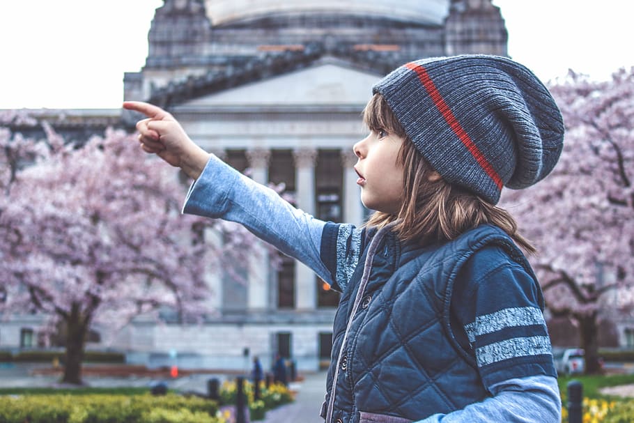 girl, wearing, gray, knit, cap, quilted, gilet, boy, kid, child, cute