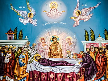 assunzione, vergine, Maria, iconografia, pittura, bizantino, stile, religione, ortodosso, l'assunzione di vergine maria, stile bizantino