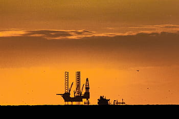 sunset, oil rig, north sea, holland