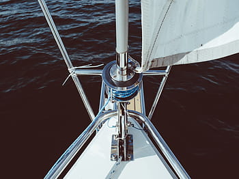 white ceiling boat, gray, steel, boat, frame, sailboat, rope, bow, water, sea, sailing