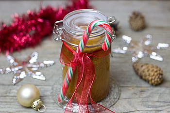 clear, glass mason jar, candy cane, cake, glass, gift, bake, kitchen, eat, deco, food