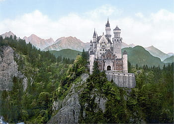 gray, brown, concrete, palace, cliff, neuschwanstein, castle, bavaria, baroque, nineteenth-century, romanesque revival