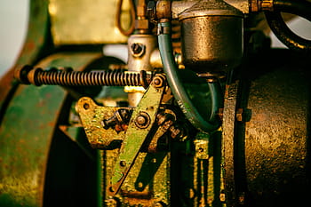 starý, nepoužívá, mastný, motor., zachytil, detail, motor, obraz, hloupost, kent, Anglie