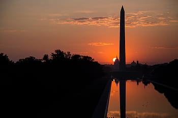 white monument, washington monument, washington dc, morning sunrise, reflecting pool, washington capitol, reflection, washington dc skyline