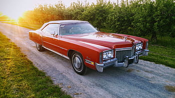 red, coupe, parked, sidewalk, auto, cadillac, eldorado, us car, cadillac eldorado, usa, old