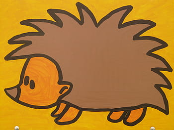 brown porcupine illiustration, hedgehog, cartoon character, drawing, funny, animal, figure