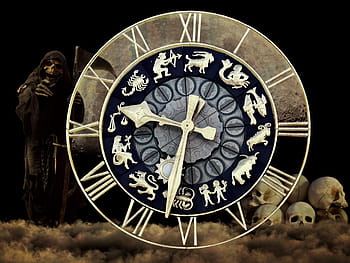 relógio de parede, lê, 9:37, Relógio, Destino, Tempo da vida, Morte, transitoriedade, mostrador do relógio, assustador, Ceifador