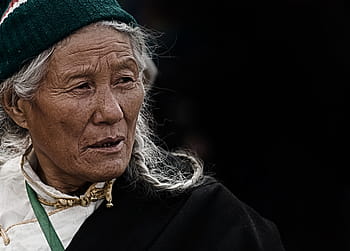 closeup, woman, wearing, black, hat, the old man, tibet, vicissitudes, senior adult, one senior man only, senior men