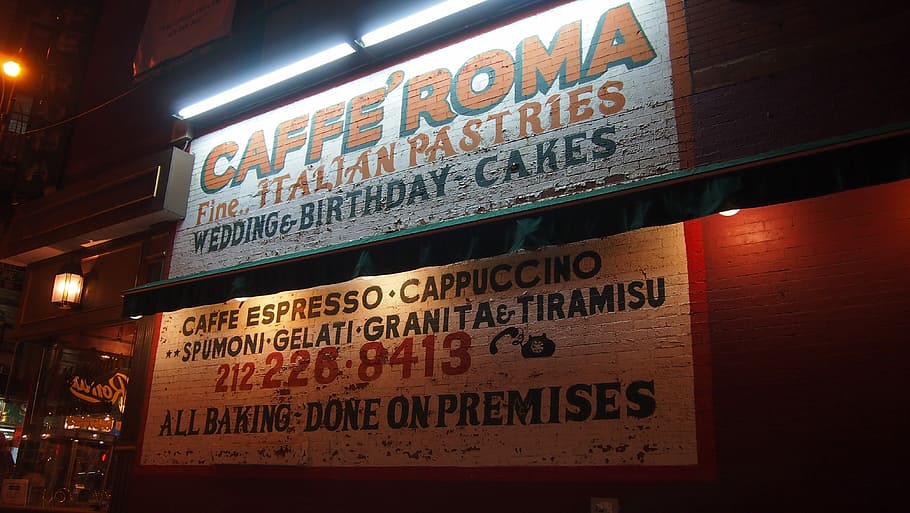 New York, Little Italy, Advertising, Usa, mulberry street, new york city, nyc, illuminated, text, night, restaurant