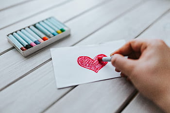 sedikit, menggambar, jantung, seni, cinta, merah, krayon, valentine, tercinta, kekasih, kayu - Bahan