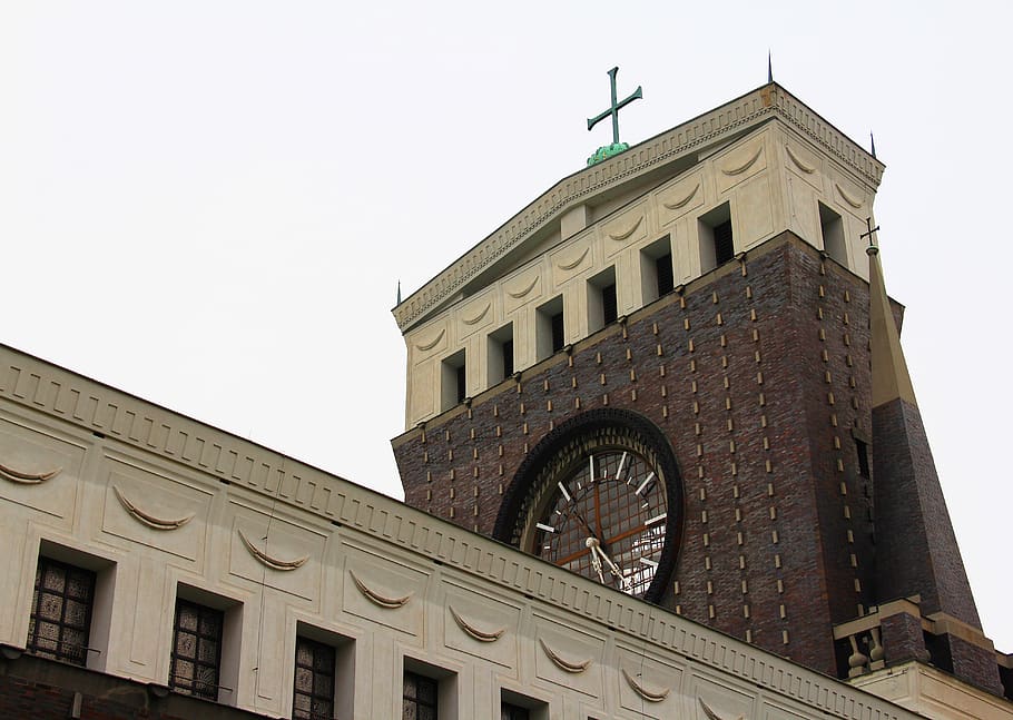 kostel, Praha, Česko, věž, moderní, architektura, budova, římský katolík, katolík