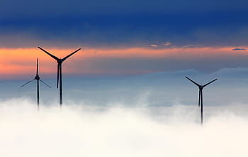 tři, Černá, větrných mlýnů, windräder, síla větru, fichtelberg, větrný park, mlha, větrná turbína, alternativní energie, ochrany životního prostředí