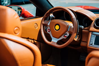 luxus, auto, interiér, sportovní auto, kůže, volant, řídit, výlet, cestovat, přístrojová deska, měřidla