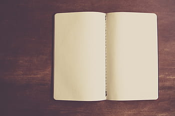 blank, notebook, wooden, surface, empty, paper, designer, table, book, open, browse