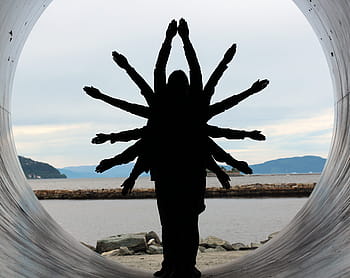 silhouette photo, six, person, arm gesture, Friendship, Fun, Back Light, Poor, many, kali, goddess