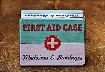 first aid, box, tin can, sheet, color, metal cans, metal, emergency, medicine chest