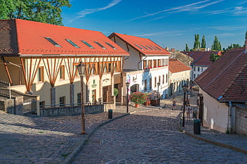 Eger, Ungheria, città, castello, monumento, Eger, Ungheria, città, castello, panorama, vista, blu, verde