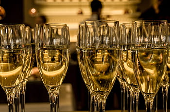 naplněné, Průhledná, vinné skleničky, Martini, sklenka, hodně, champaign, šumivé víno, brýle, nový rok, nye