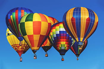 heiß, Luftballons, Blau, Himmel, Heißluftballons, blauer Himmel, verschiedene, Ballon, Reise, Heißluftballon, fliegend