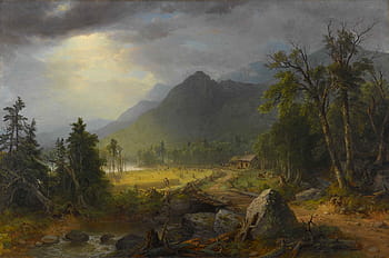 mountain painting, asher durand, art, artistic, artistry, painting, oil on canvas, sky, clouds, nature, outside