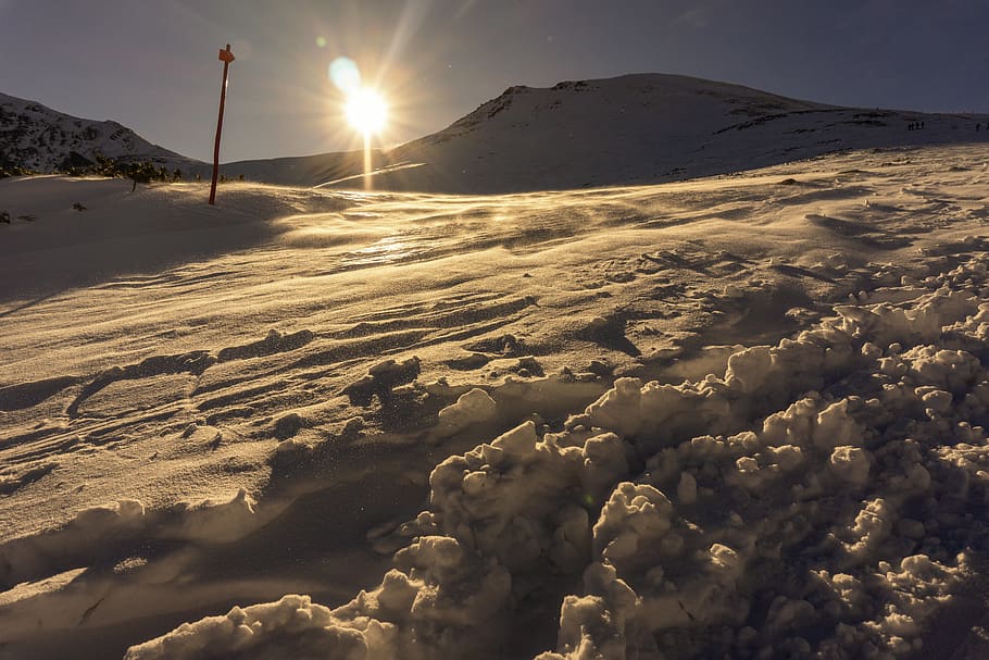 snow, mountains, west, sun, winter, landscape, nature, alpine, peak, mountaineering, beautiful