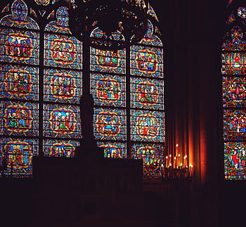 green, red, blue, mosaic glass, multi, color, mosaic, window, panels, Notre Dame Cathedral, Paris