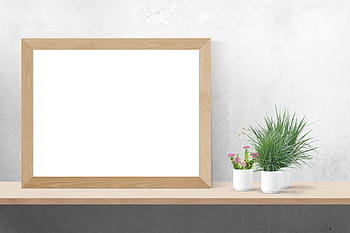 rectangular, white, brown, photo frame, mockup, wall, poster, mock, frame, template, interior