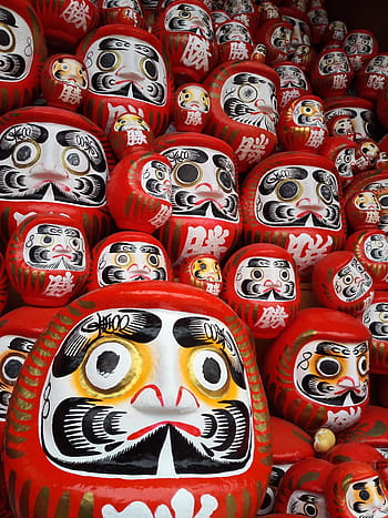 zásobník, bílé a červené masky, dharma, panenka daruma, omílání panenky, Japonsko, maska ​​- přestrojení, kultur, umění a řemesla, velká skupina objektů, Červené