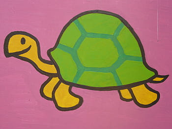 green, yellow, turtle artwork, turtle, cartoon character, drawing, funny, animal, figure, paint, pop Art