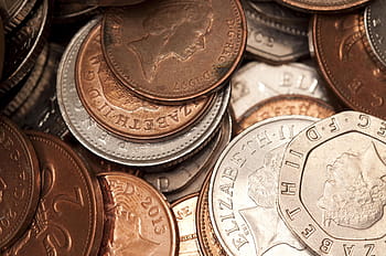 různé mince, mince, peníze, Spojené království, Angličtina, uk peníze, anglické peníze, investice, měna, příjem, bohatství