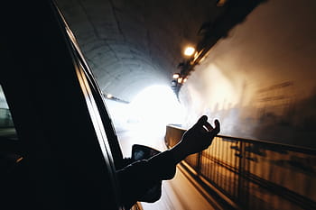 osoba, pravá ruka, mimo, vozidlo, okno, lidé, ruka, tunel, auto, přeprava, temný