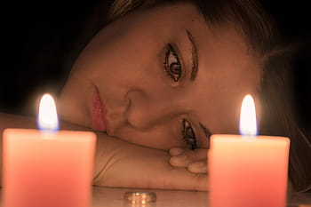 woman, two, orange, pillar candles, woman face, divorce, sadness, candles, good bye, abandonment, candle