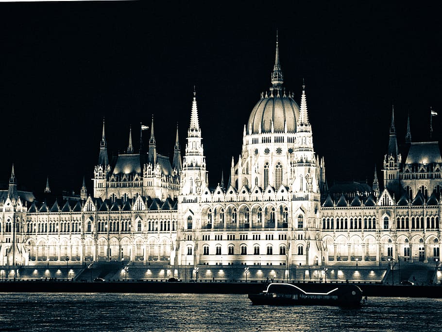 budapešť, parlamentu, Maďarsko, architektura, budova, Dunaj, řeka, odraz, noc, voda, město