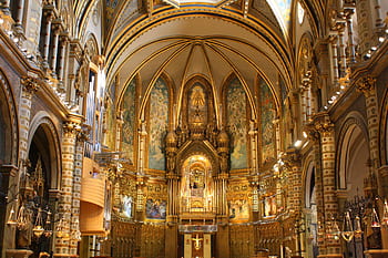 Chiesa, architettura, religione, splendore, interno, storicamente, monastero di montserrat, catalogna, a nord-ovest di Barcellona, Spagna