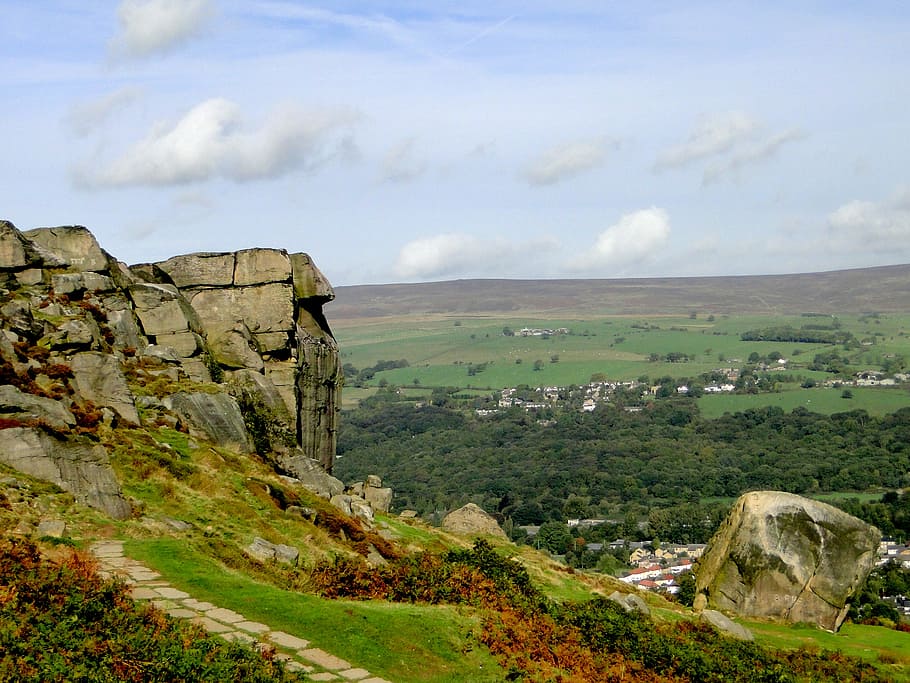 slatina, Anglie, Skála, ilkley, krajina, Spojené království, Pohled, yorkshire