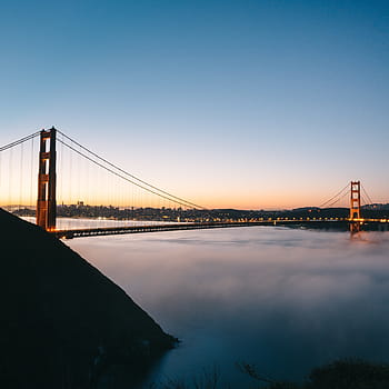golden, gate, san francisco, bridge, blue, sky, architecture, structure, sea, ocean, water