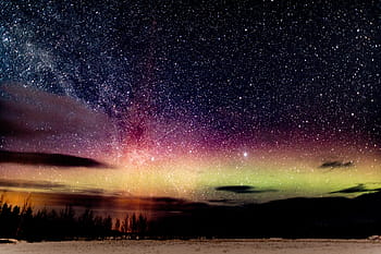 časosběrné fotografie, krajinářské fotografie, písečné duny, hvězd, v noci, aurora, borealis, noc, severní, nebe, krajina
