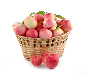 Červené, jablka, hnědý, proutěný koš, koš plný, soubor, oříznutí, jídlo, ovoce, podzim, vitamíny