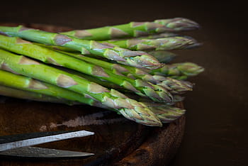 green, plants, brown, wooden, top, asparagus, green asparagus, eat, vegetables, food, healthy