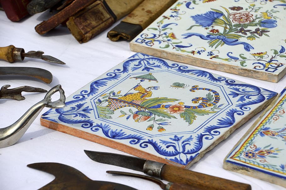 tile, tile faience, kitchen, decorative, at the age of, art, decoration, model, flea market, empty attic