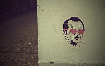 muž, nošení, brýle umělecká díla, růžový, sluneční brýle, ilustrace, Jack Nicholson, graffiti, nástěnná malba, zeď, umění