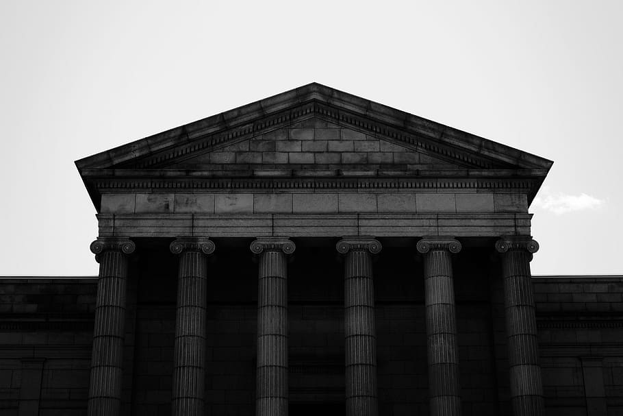 chrám, štít, pediment, klasický, architektura, budova, starý, historický, sloupců, vrchol, antický