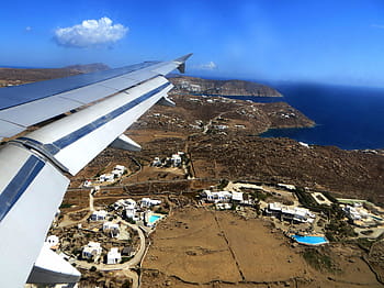Plane, Wing, luftbildaufnahme, from the plane, cyclades, aegean sea, island, greece, holiday flight, outlook, travel