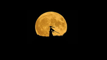 silhouette, person, holding, sword, full, moon, samurai, silhouette art, lone warrior, bright moon, katana