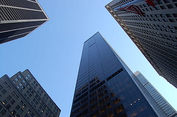 worm, eye view, city buildings, buildings, architecture, structures, skyscrapers, sky, skyscraper, office Building, business