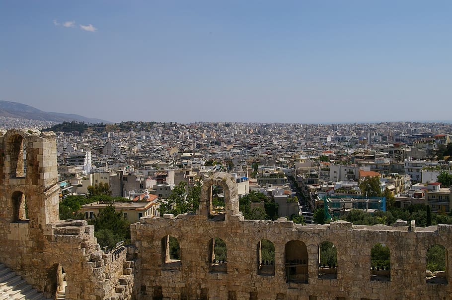 athens, greece, outside, daytime, panorama, hellenic, history, acropolis, houses, landmark, greek
