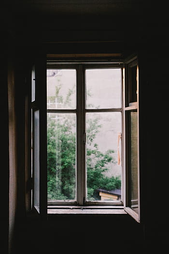ouvert, blanc, en bois, la fenêtre, panneau de verre, foncé, bouclier, verre, regardant par la fenêtre, cadre de fenêtre, verre - matériel